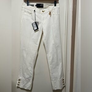 Love Moschino Body Mary Jeans Cropped White Jeans Size 27 NWT Button Cuff